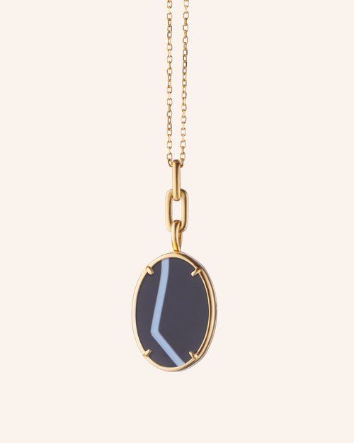“Elle” Striped Black Agate Stone Slim Locket Necklace