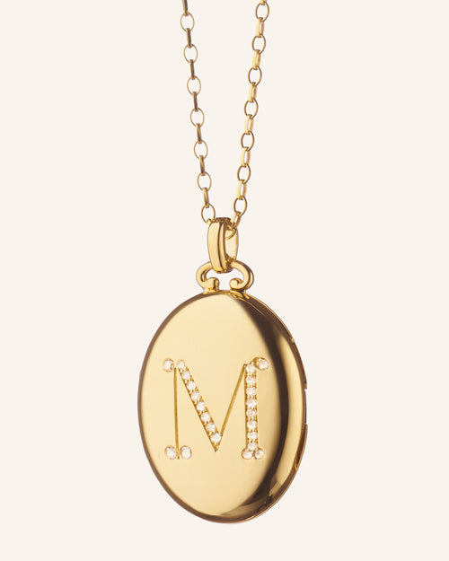 Custom Diamond Initial Locket in 18K Yellow Gold