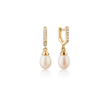 Infinity Huggie & Pearl Drop Earrings