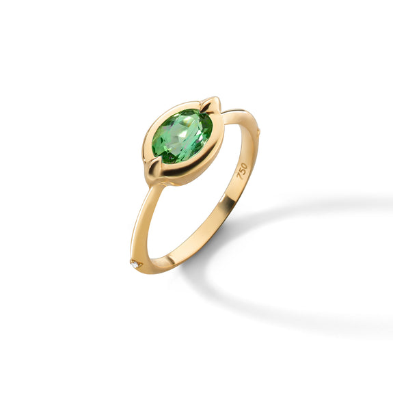 
  
    “Points North” Green Tourmaline Ring with Diamonds in 18K Gold
  
