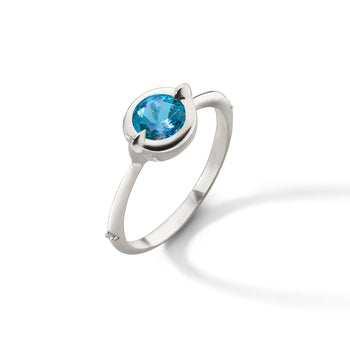 “Points North” Round London Blue Topaz Ring with White Sapphires