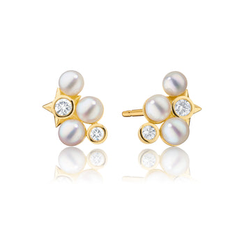 Pearl and Diamond Star Cluster Earrings