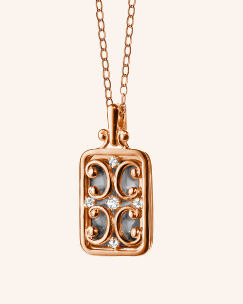 Rose Gold Rectangular Gate Locket Necklace with Diamonds