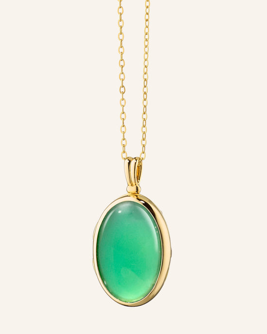 Amelia Oval Green Agate Cabochon Locket Necklace