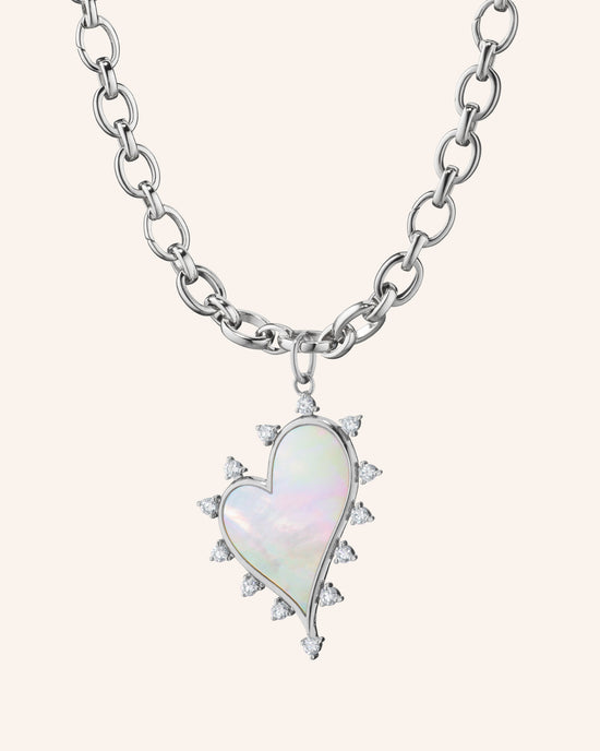 Large Mother of Pearl Gemstone Heart Audrey Necklace