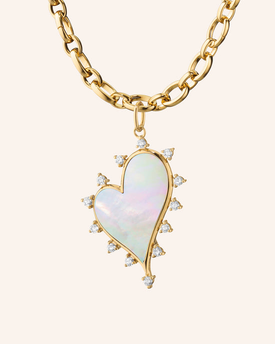 Large "Love" Audrey 18K Gold Necklace with Mother of Pearl and Diamonds