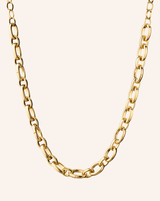 "Audrey" Link Charm Necklace in 18K Yellow Gold