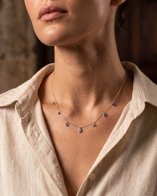 Points of Light Necklace with Blue Sapphires in Sterling Silver