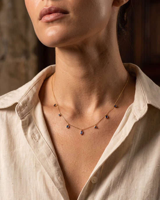 Points of Light Necklace with Blue Sapphires in 18K Yellow Gold