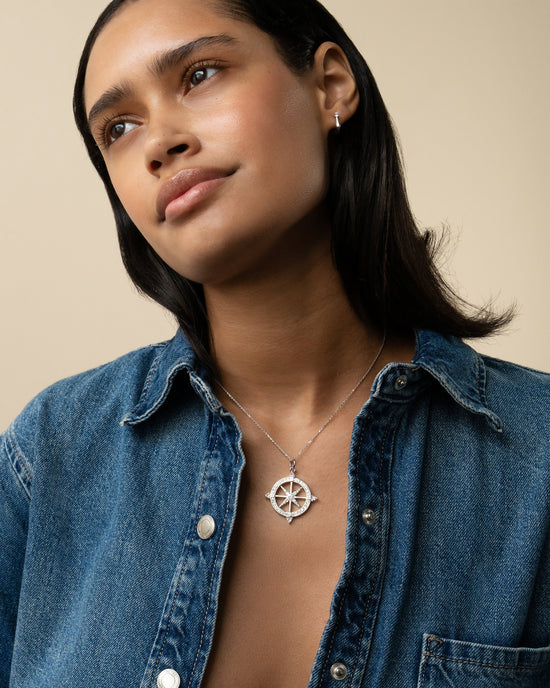 Adventure Compass Necklace with White Sapphires