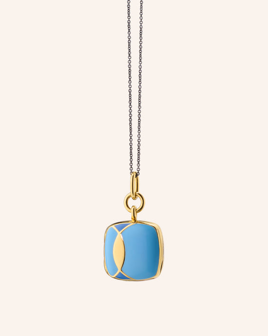 Blue Enamel Vermeil Cushion Deco Locket