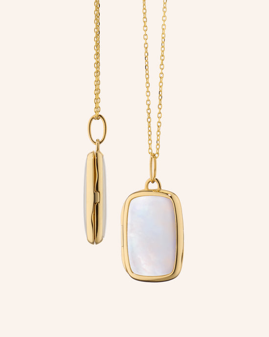 Slim Britt 18K Gold Locket Necklace with Mother of Pearl