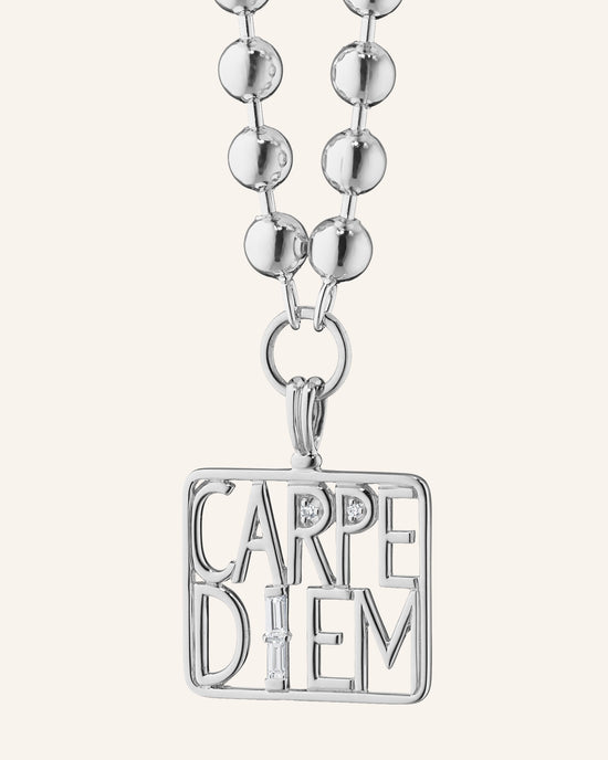 Carpe Diem Medallion in Sterling Silver with Ball Chain