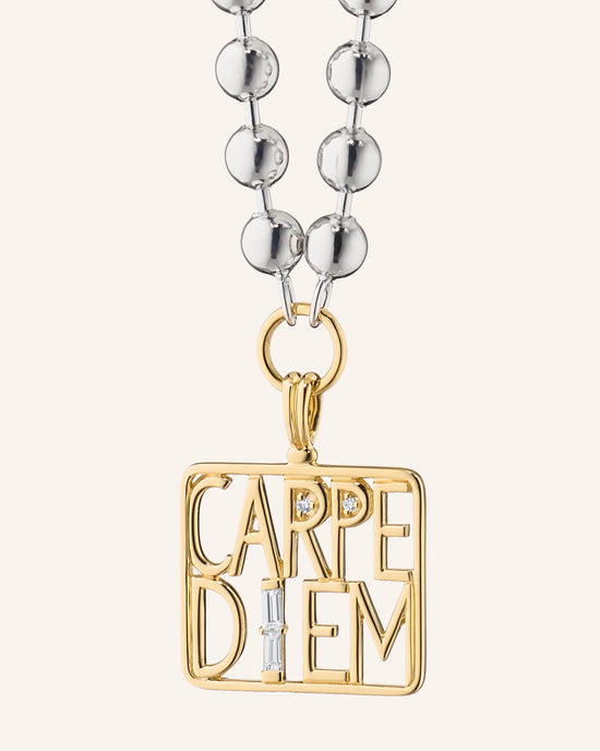 Carpe Diem Medallion in 18K Yellow Gold with Sterling Silver Ball Chain