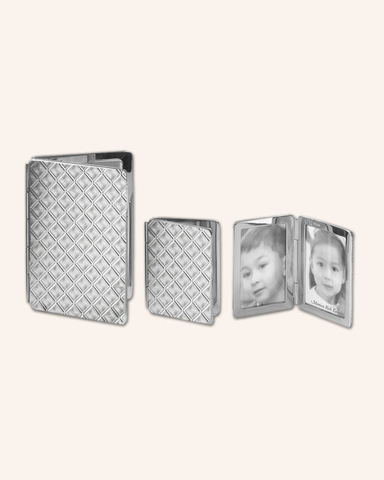 Large and Small Diamond Pattern Image Case in sterling silver, 2 photos