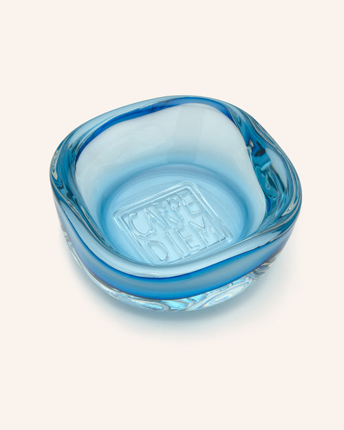 "Carpe Diem" Blue Handblown Glass Catchall Dish