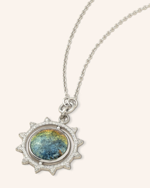 Round Dumortierite and White Sapphire Necklace