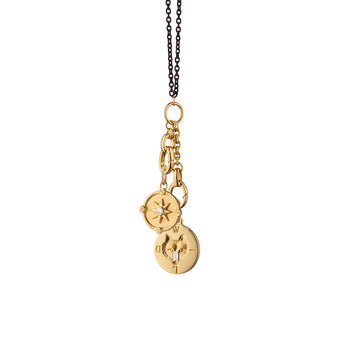 “Wild” Wolf Intaglio Charm and Mini “Adventure” Compass 18K Gold Charm Necklace