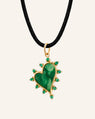 "Love" Heart 18K Gold Necklace with Aventurine and Emeralds
