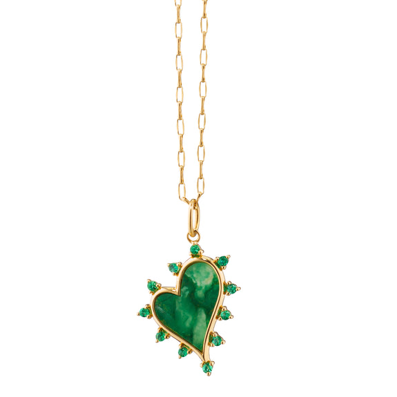 
  
    Aventurine Heart Necklace with Emeralds
  
