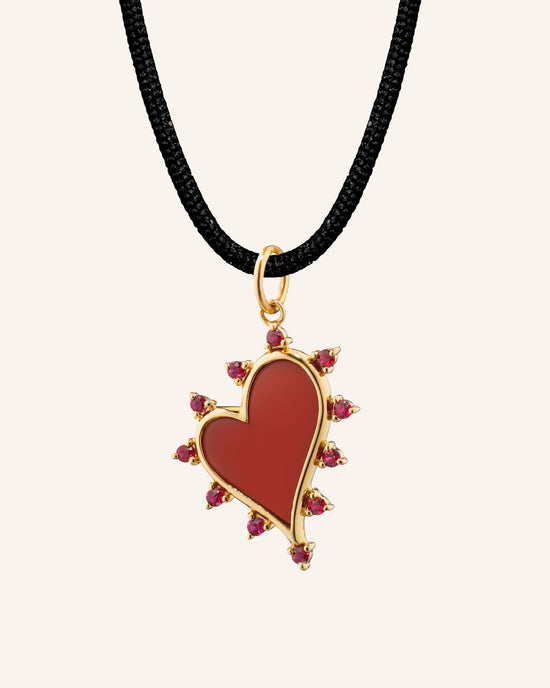 "Love" Heart Necklace with Carnelian and Rubies