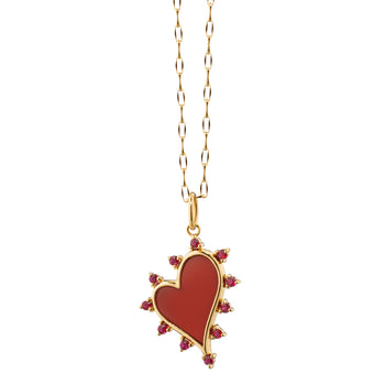 Red Carnelian Heart Necklace with Rubies