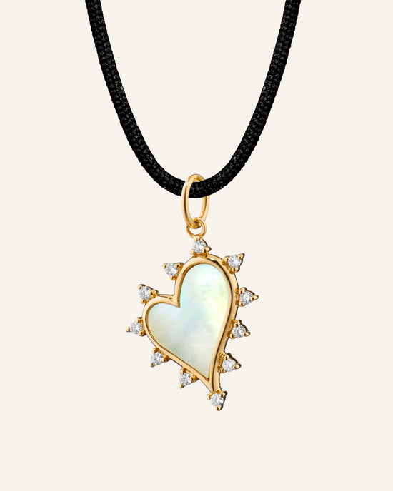 "Love" Heart Necklace with Mother of Pearl and Diamonds