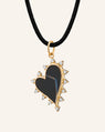 "Love" Heart Necklace with Black Agate and Diamonds