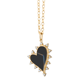 Black Agate Heart Necklace with Diamonds