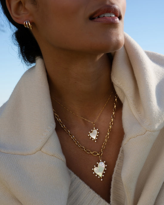 Large "Love" Audrey 18K Gold Necklace with Mother of Pearl and Diamonds