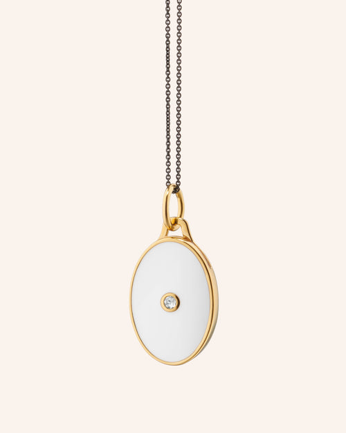 Vermeil Oval Half-Locket With White Enamel and White Sapphire
