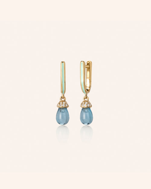 Blue Enamel and Vermeil Huggie Drop Earrings with Blue Topaz and White Sapphires