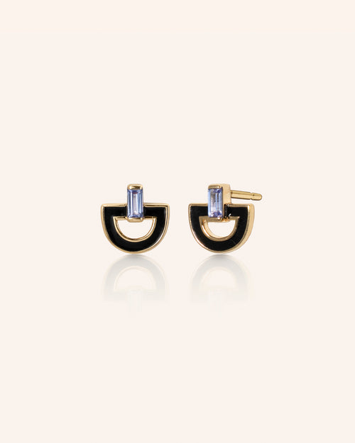 Black Enamel and Vermeil Earrings with Baguette Tanzanite