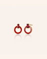 Red Enamel and Vermeil Round Stud Earrings with Baguette Ruby