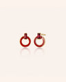 Red Enamel and Vermeil Round Stud Earrings with Baguette Ruby