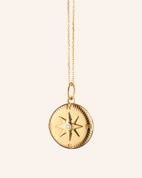 Adventure Compass Gold Locket Necklace Front