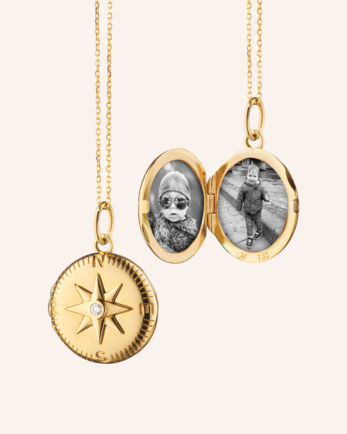 Adventure Compass Gold Locket Necklace Open