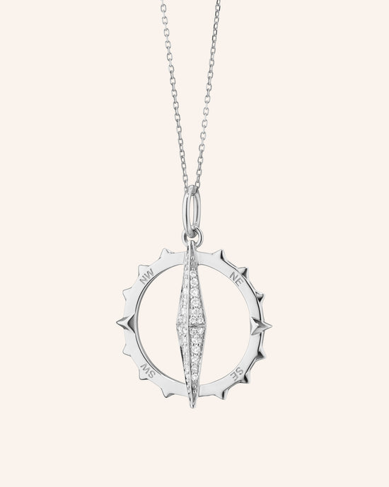 Large Points North Compass with Pavé White Sapphires