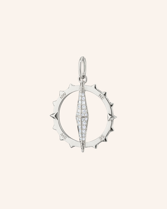 Large Points North Compass with Pavé White Sapphires