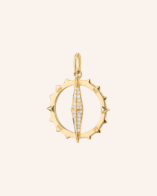 Large Points North Compass Charm with Pavé Diamonds