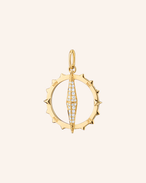 Large Points North Compass Charm with Pavé Diamonds