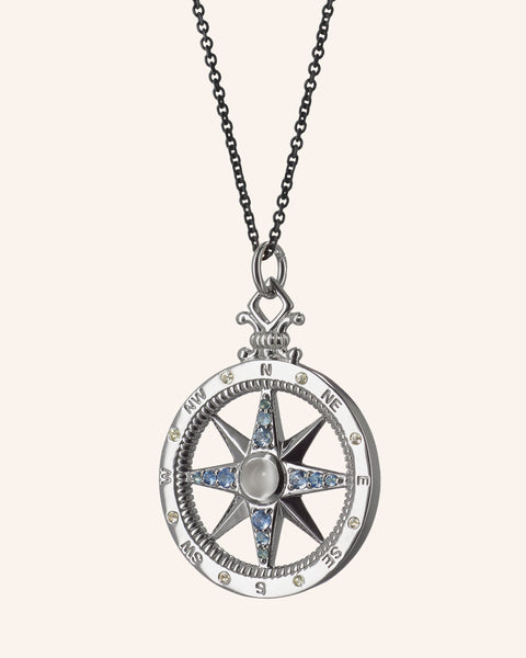 Silver Sapphire Adventure Compass Charm Monica Rich Kosann