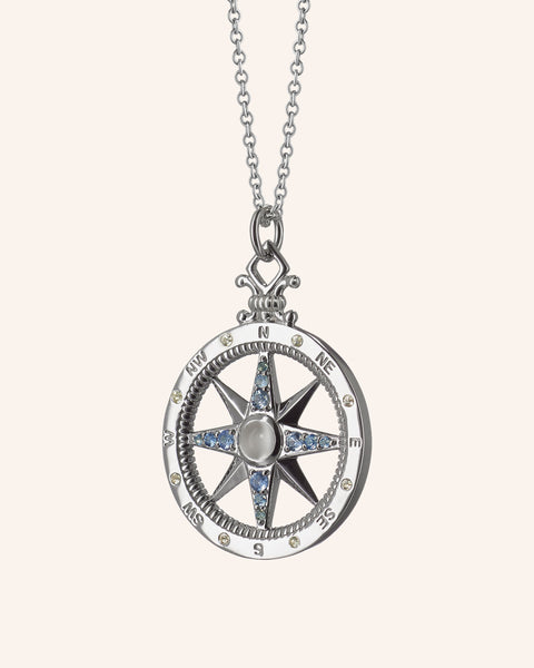 Silver & Sapphire Adventure Compass Charm | Monica Rich Kosann