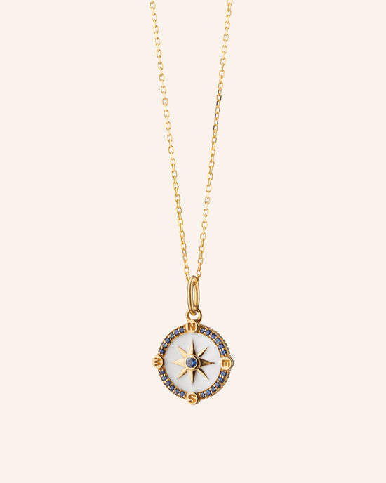 Mini Adventure Compass Necklace with White Enamel