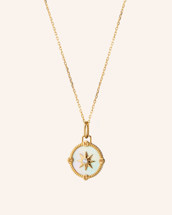 Mother of Pearl Mini "Adventure" Compass Necklace