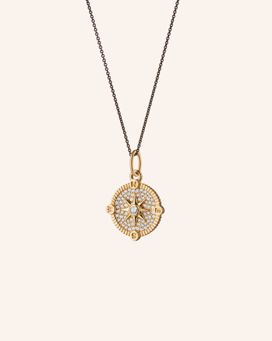 Mini Pave Diamond Compass Necklace