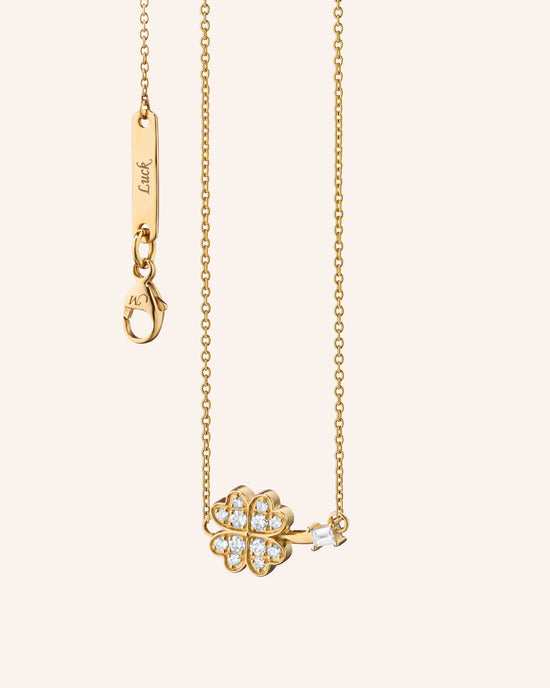 Pavé and Baguette Diamond Mini Clover Luck Necklace