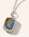 Dumortierite and White Sapphire Rectangular Locket Necklace