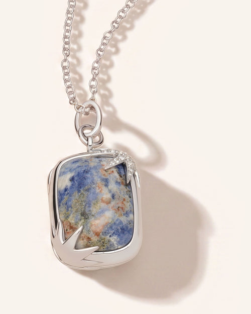 Sodalite and White Sapphire Rectangular Locket Necklace