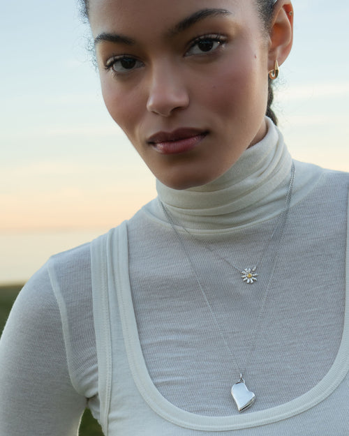 "He Loves Me" Two-Tone Daisy Charm Necklace